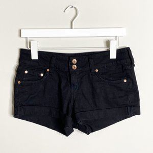 Refuge Black Low Rise Cuffed Denim Jean Shorts